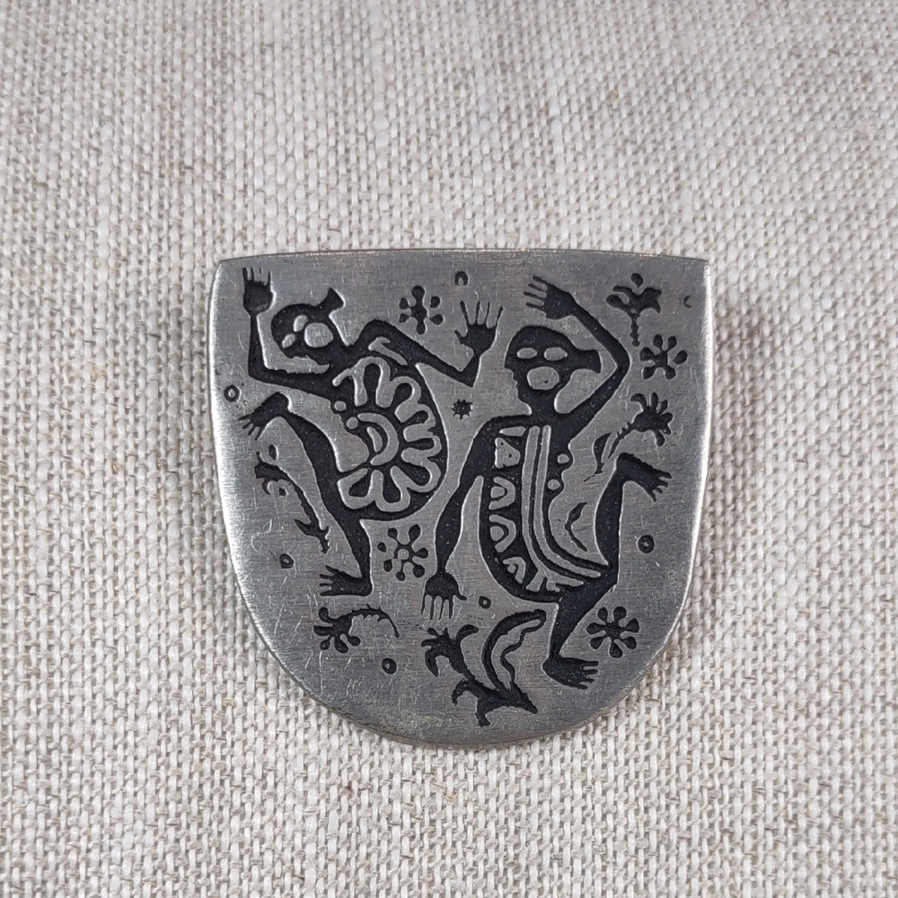 Vintage 2000 Alice Seely Pewter Tribal Design Brooch